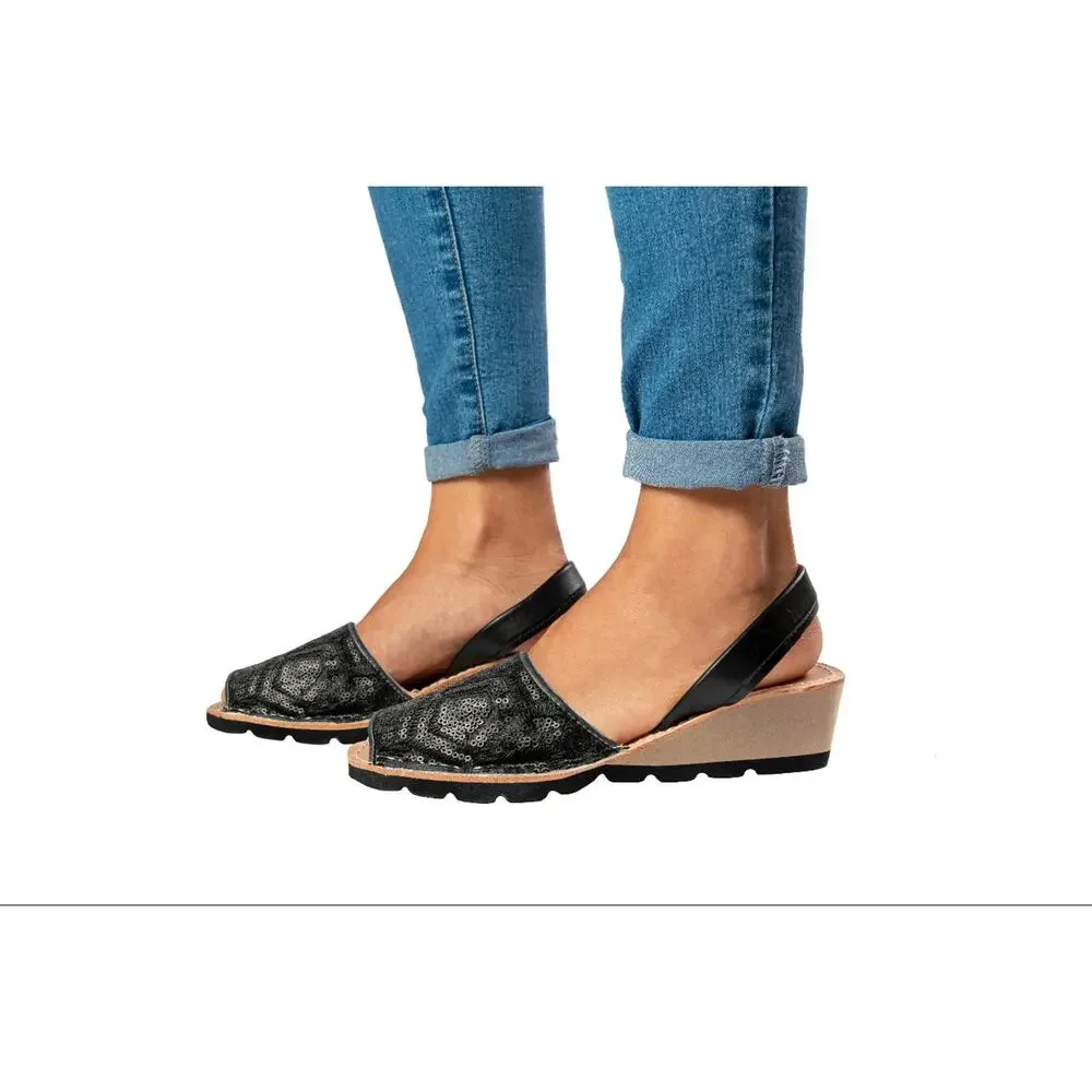 Elsa | Black Wedge | Handmade in Spain NARROW